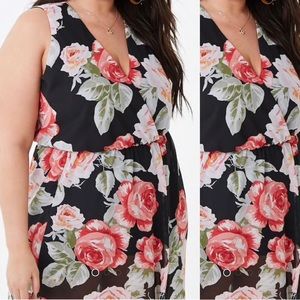 Plus size rose print m-split maxi dress